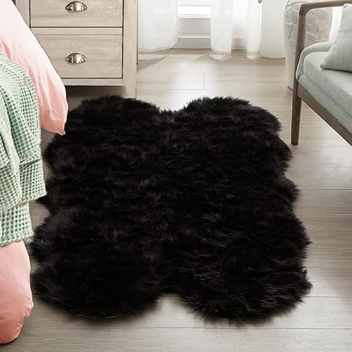 Vista 5 de Black Shag Faux Fur 4x6 Area Rugs for Bedroom Washable Fuzzy Sheepskin Fur Rug for Living Room Nursery Rug Negro