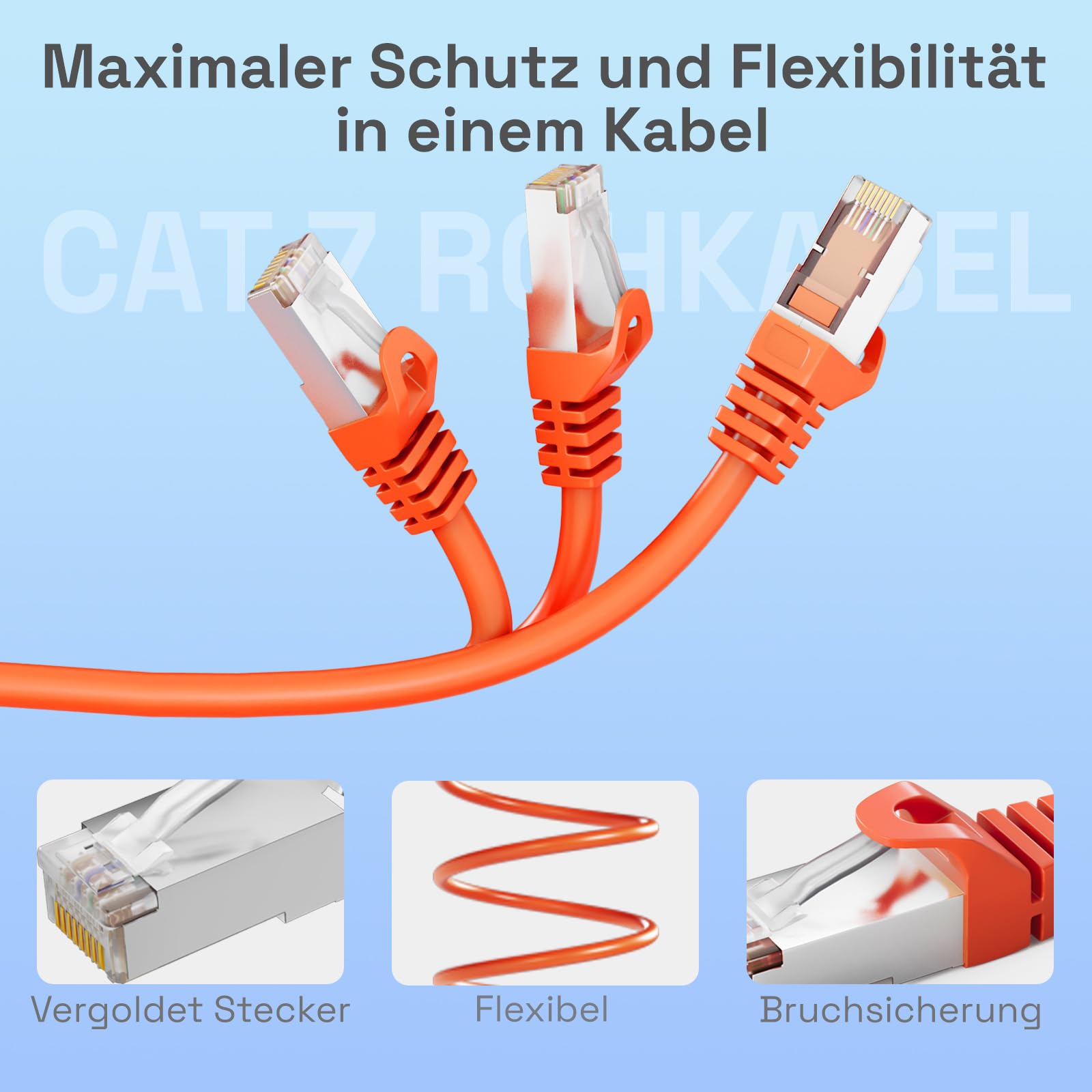 HB-DIGITAL 50m LAN Kabel CAT 7 Rohkabel RJ45 S/FTP Netzwerkkabel Ethernet Patchkabel bis zu 10 Gbps 600 MHz Kupfer Profi PiMF Kupfer für Patchpanel Switch Router Modem - Orange