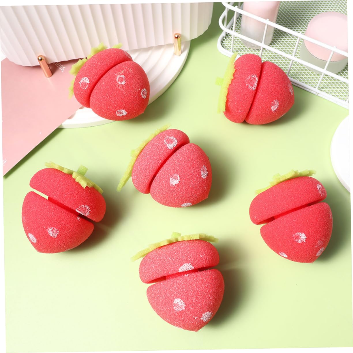 Ipetboom 24Pcs Sponge Hair Rollers Strawberry Curling Tools for Hair Lightweight and Portable Hair Styling Accessories for Overnight Curls and Quick Hairstyles