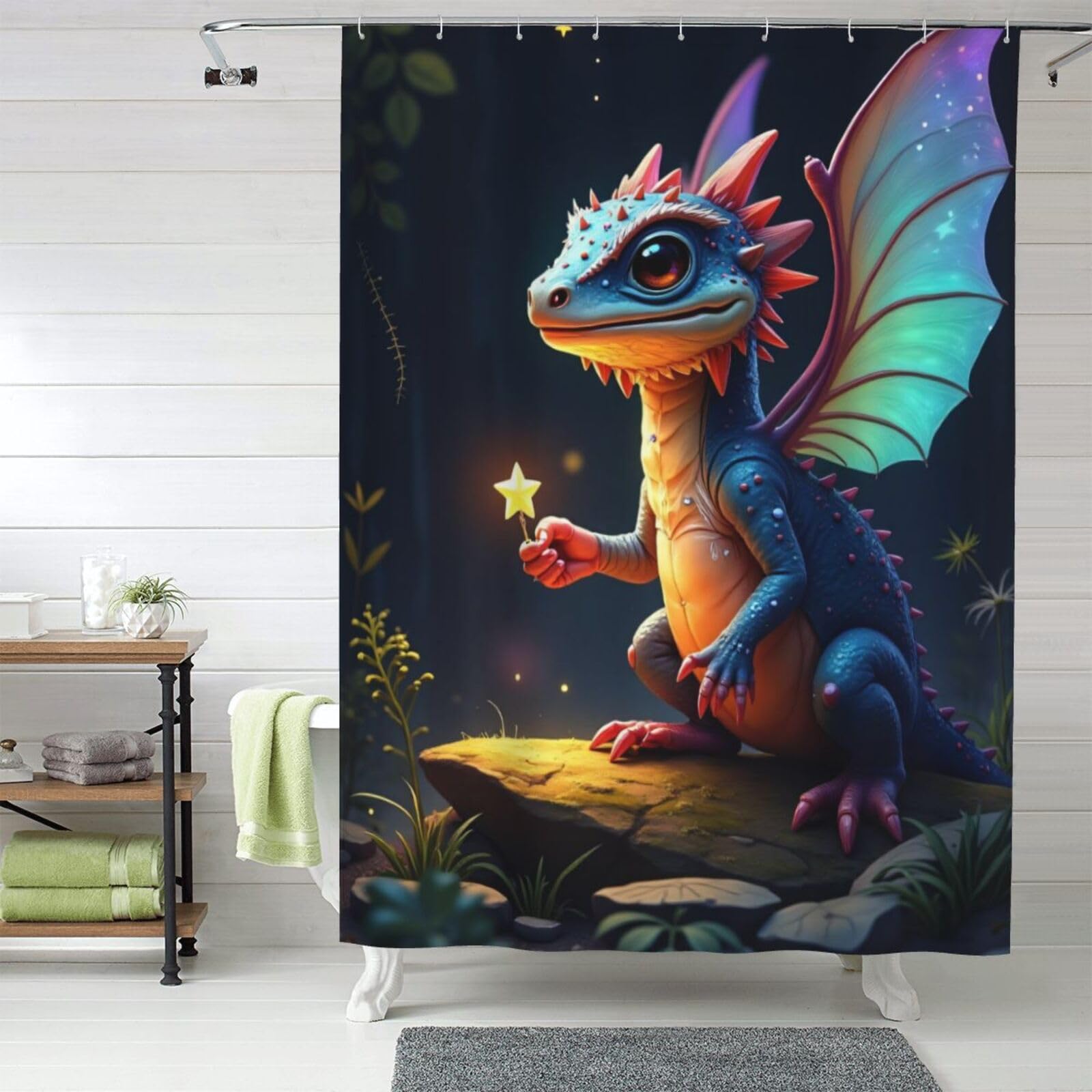 Rideau de douche étoiles de dragon tissu lavable pour douche familiale