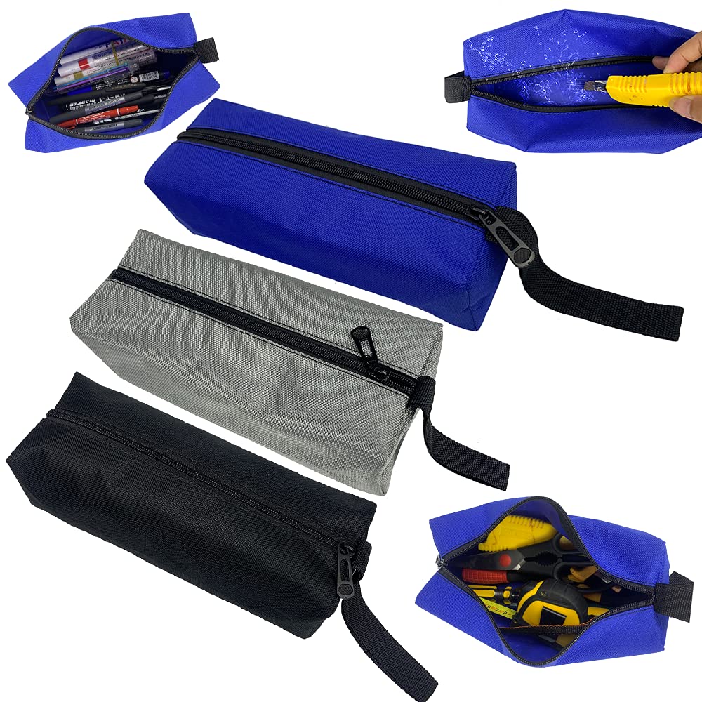 Hunterbee 3 Pcs M Pack Zipper Utility Waterproof Canvas Pouches/Screws Nails Tool Organizer/Nuts Empty Heavy Duty Multipurpose Bags/Bolts And Nuts