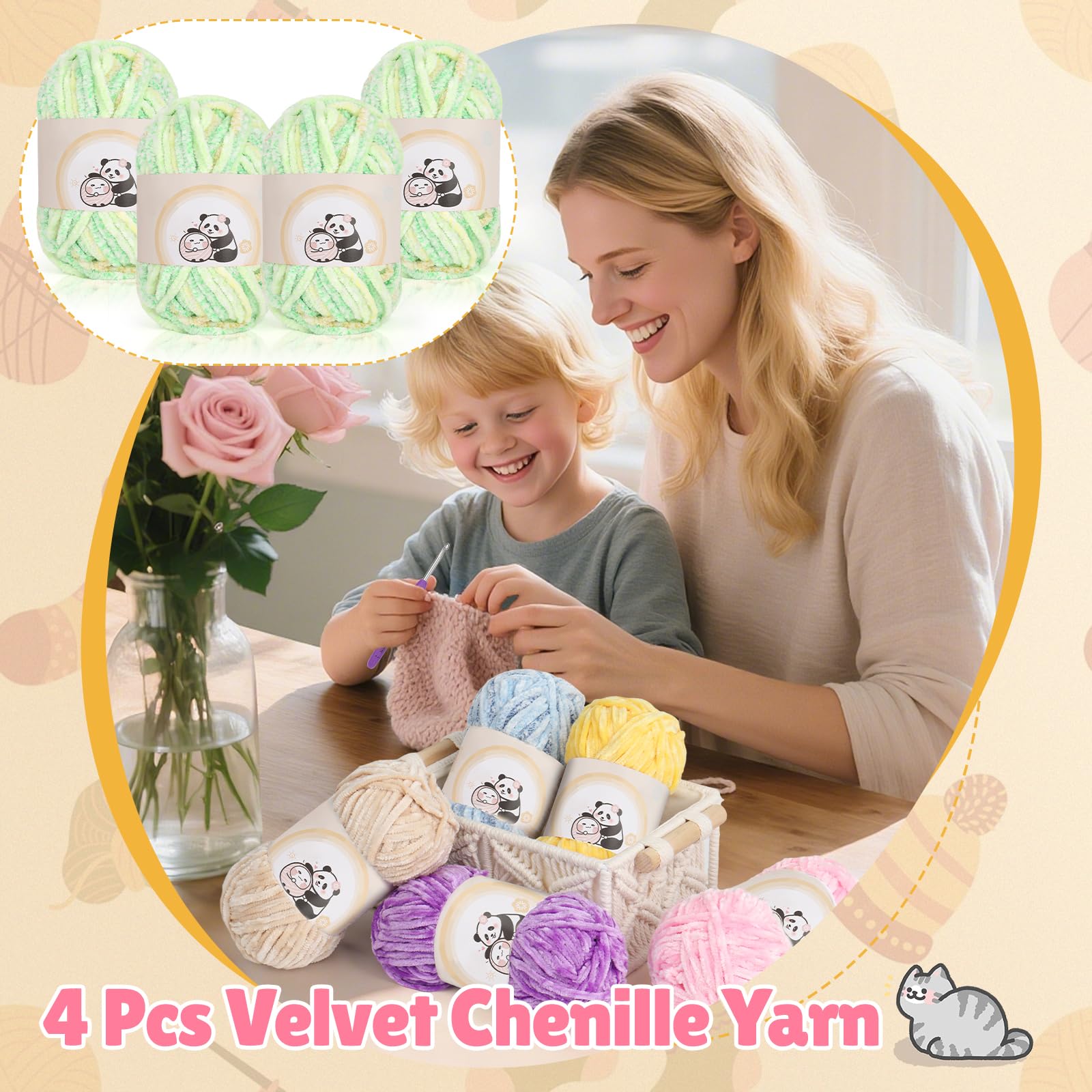 Aeelike Chenille Yarn Set 400g, 4 Pack Plush Thick Chunky Wool for Knitting 100g Balls - Image 3