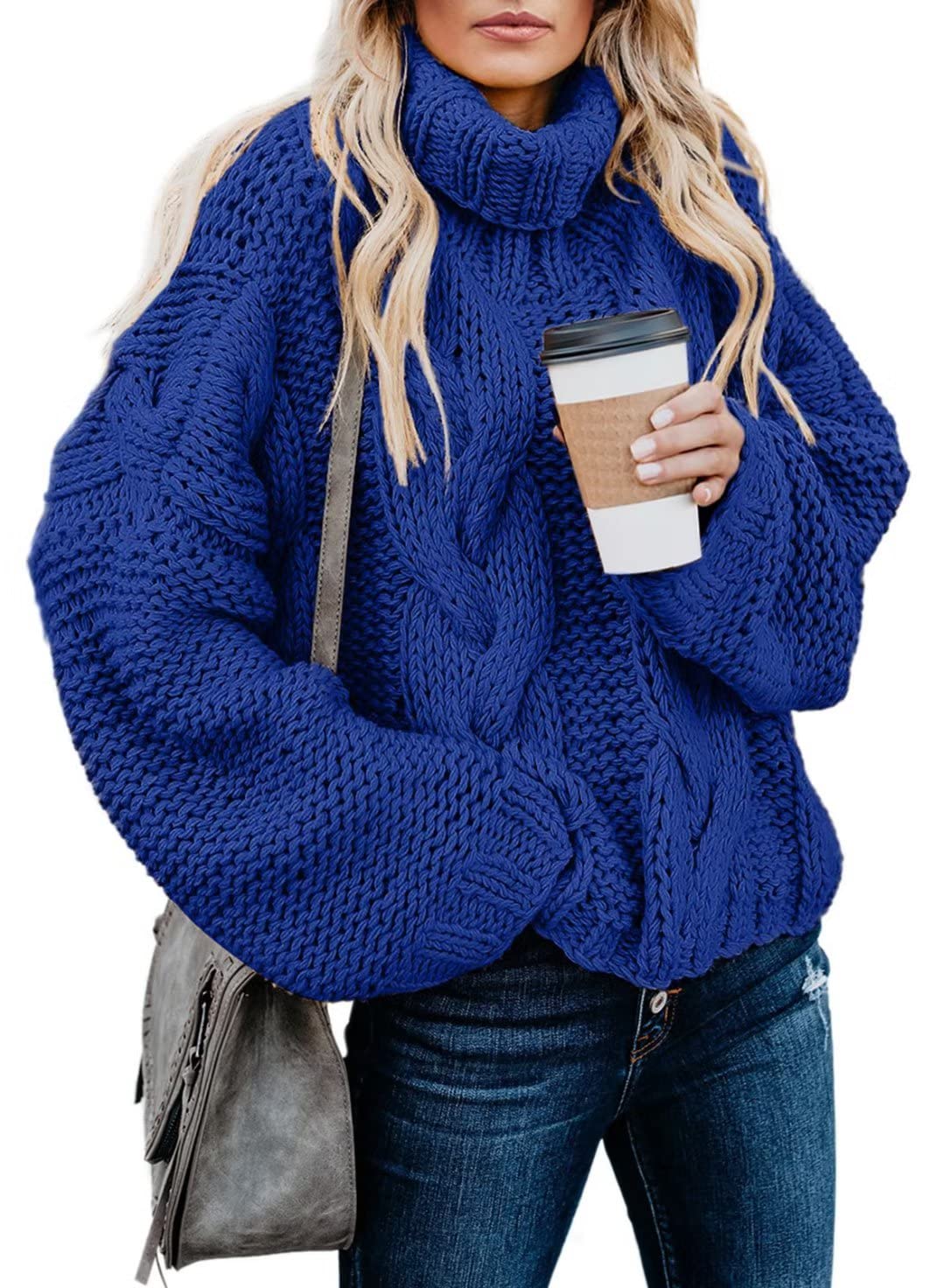 BLENCOT Women Cable Knit Turtleneck Sweater Casual Thick Long Sleeve Tops Pullover