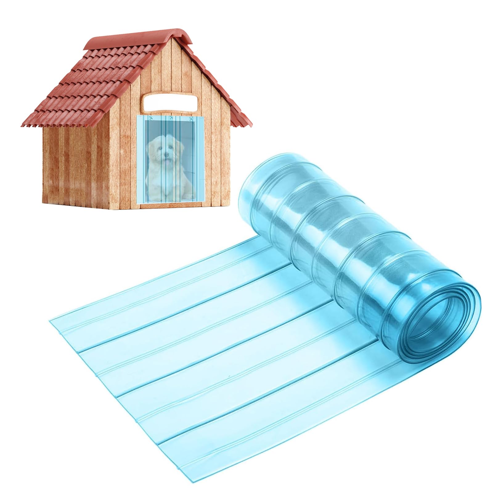 Dog Door Replacement Flaps, 330CM Cat Dog Door Flap Plastic Vinyl Dogs Doors Strips Transparent Puppy House Doors Flap for DIY Doghouse or Catdoor (Blue)
