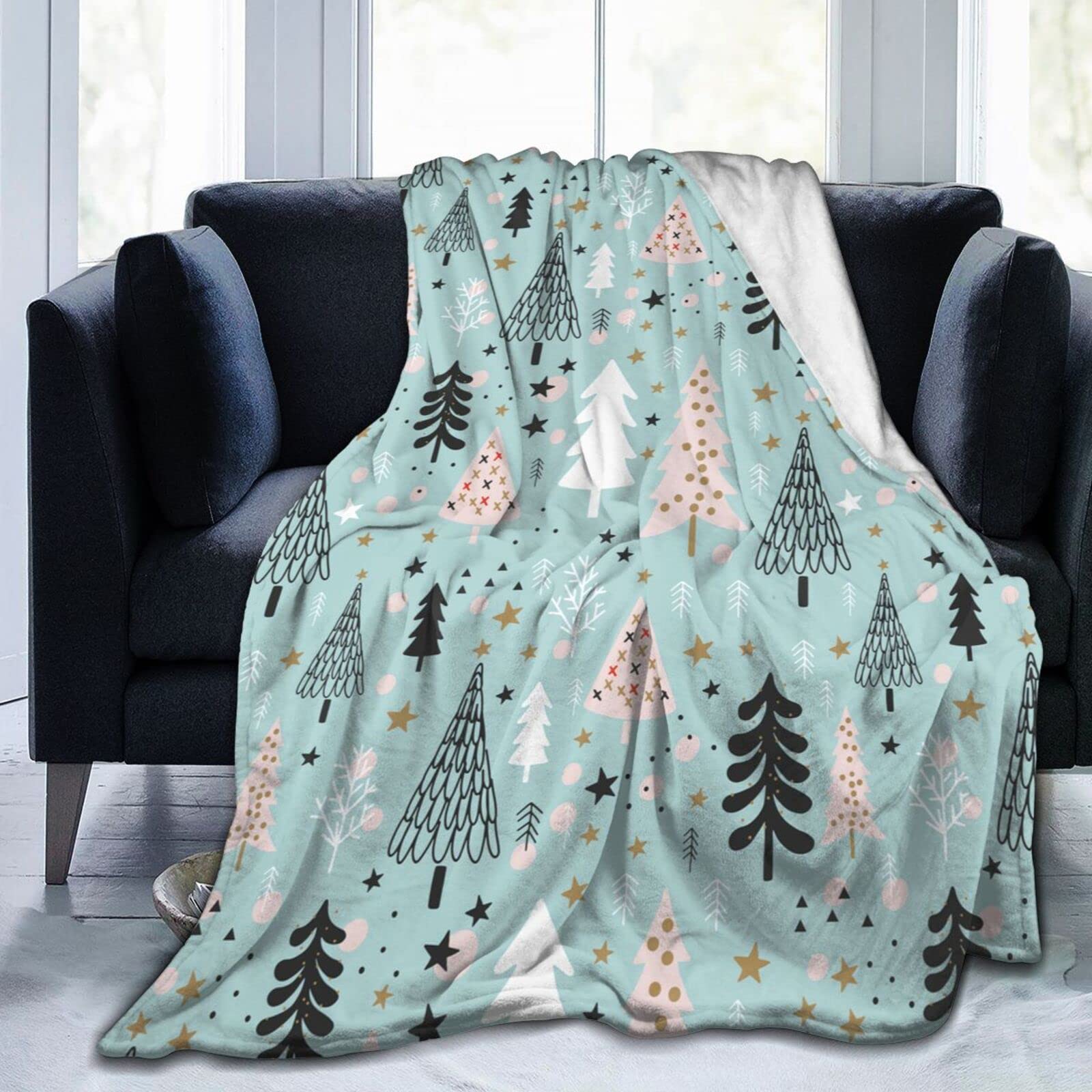 Lsjuee Christmas Tree Throw Blanket Warm Cozy Blankets Lightweight Soft Cozy Flannel Winter Holiday Blanket for Sofa Couch Bed Office Xmas Gift 50"X40"