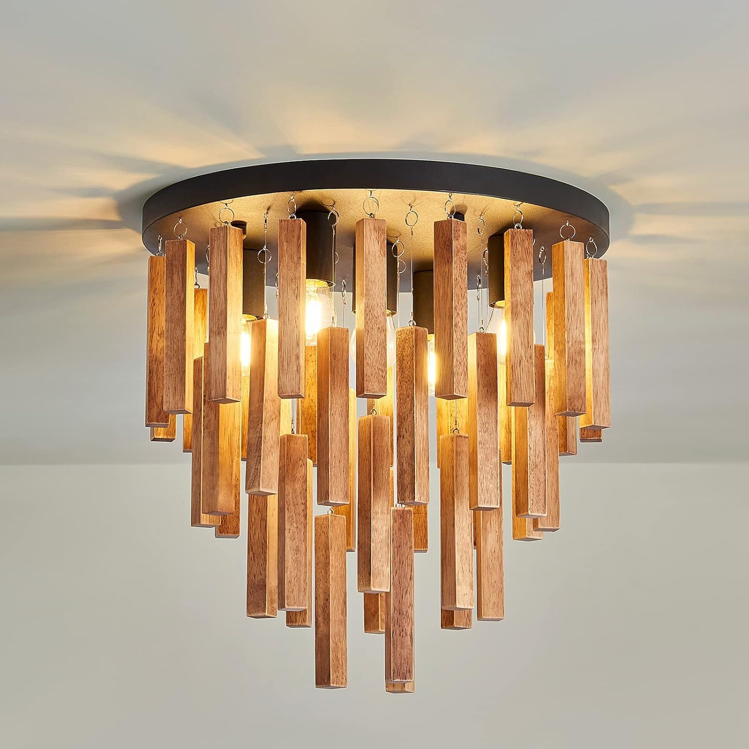 Holz Deckenlampe Boho, 40Cm Rustikales Vintage Massivholz Deckenleuchte Dekor Lampe Wohnzimmer Eiche E27 Deckenlampe Wohnzimmer FüR Schlafzimmer, Flur, Esszimmer, Bauernhaus, Eingangsbereich, Foyer