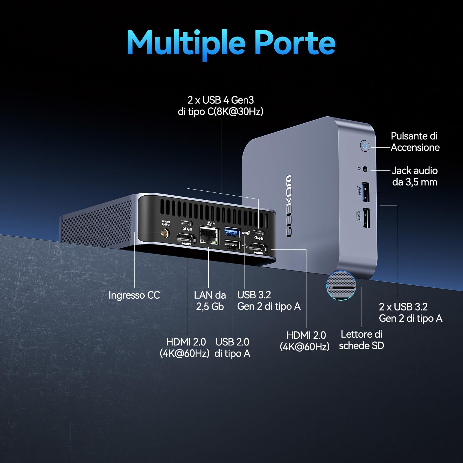 GEEKOM GT12 Mini PC Intel Core i7-12650H Processore(10 core, 16 thread, fino a 4,70GHz), DRR4 32GB 1TB SSD, Mini PC Windows 11 Pro, |Wi-Fi 6E |Bluetooth 5.2|USB4|8K