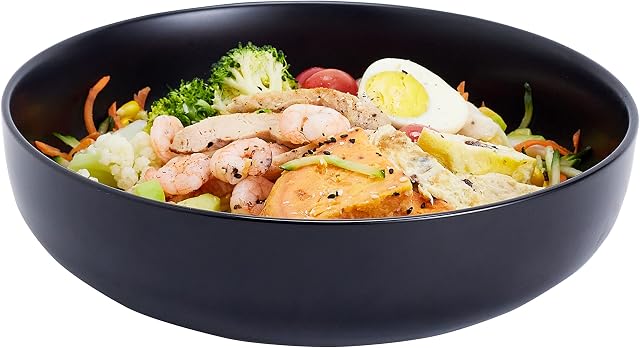 26cm Large Serving Bowl, 2.8 Quart Big Salad Bowl, Porcelain Black Pasta Bowl, Sturdy 10'' Mixing Bowls, Matte Soup Bowl for Family Kitchen,Microwave & Dishwasher Safe