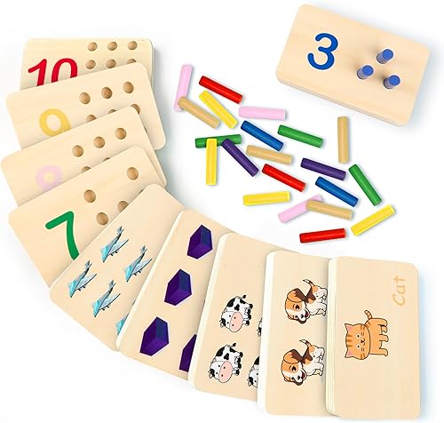 Tablero de clavijas de conteo para niños, tableros de madera para jardín de infantes, manipuladores matemáticos, juguetes de conteo Montessori,