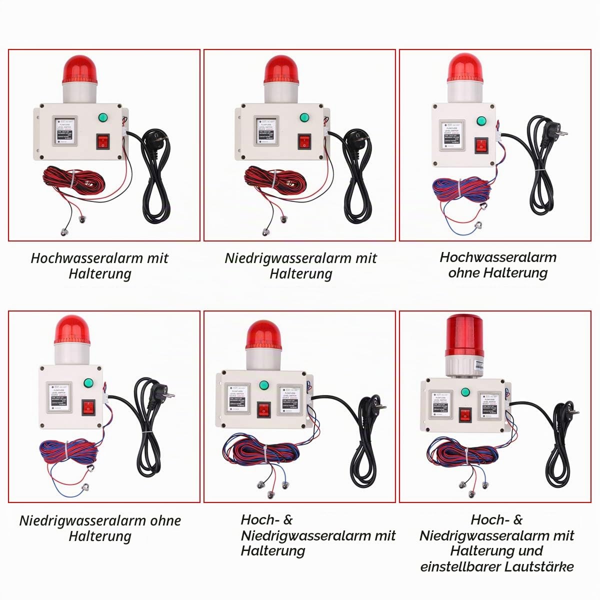 Wasserstandsanzeigealarm Wasserstandalarmsensor Wasserleitungsanzeigealarm Alarm für niedrigen und hohen Wasserstandsensor mit Lautstärkeregler des Schalldämpfers