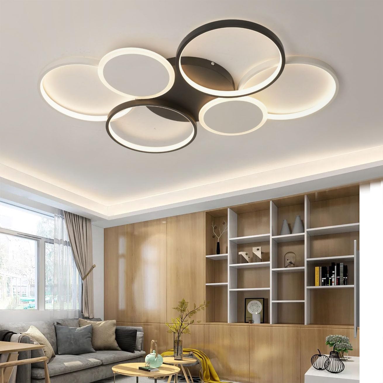 Plafonnier rond avec télécommande noir grand modèle 110cm à LED de salon - 8