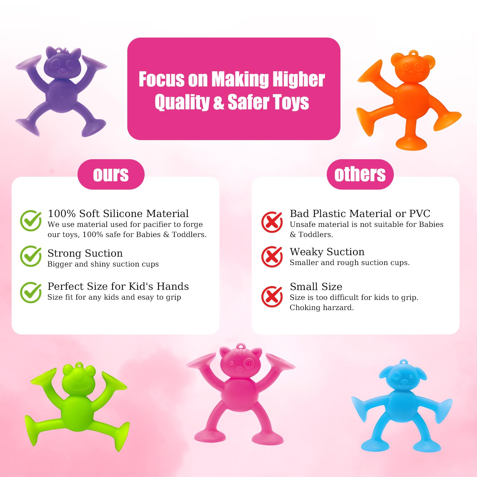 16 Pcs Suction Toys, Sensory Fidget Tools for Stress Relief Desktop Decorations with Strong Suction Cups - Image 3
