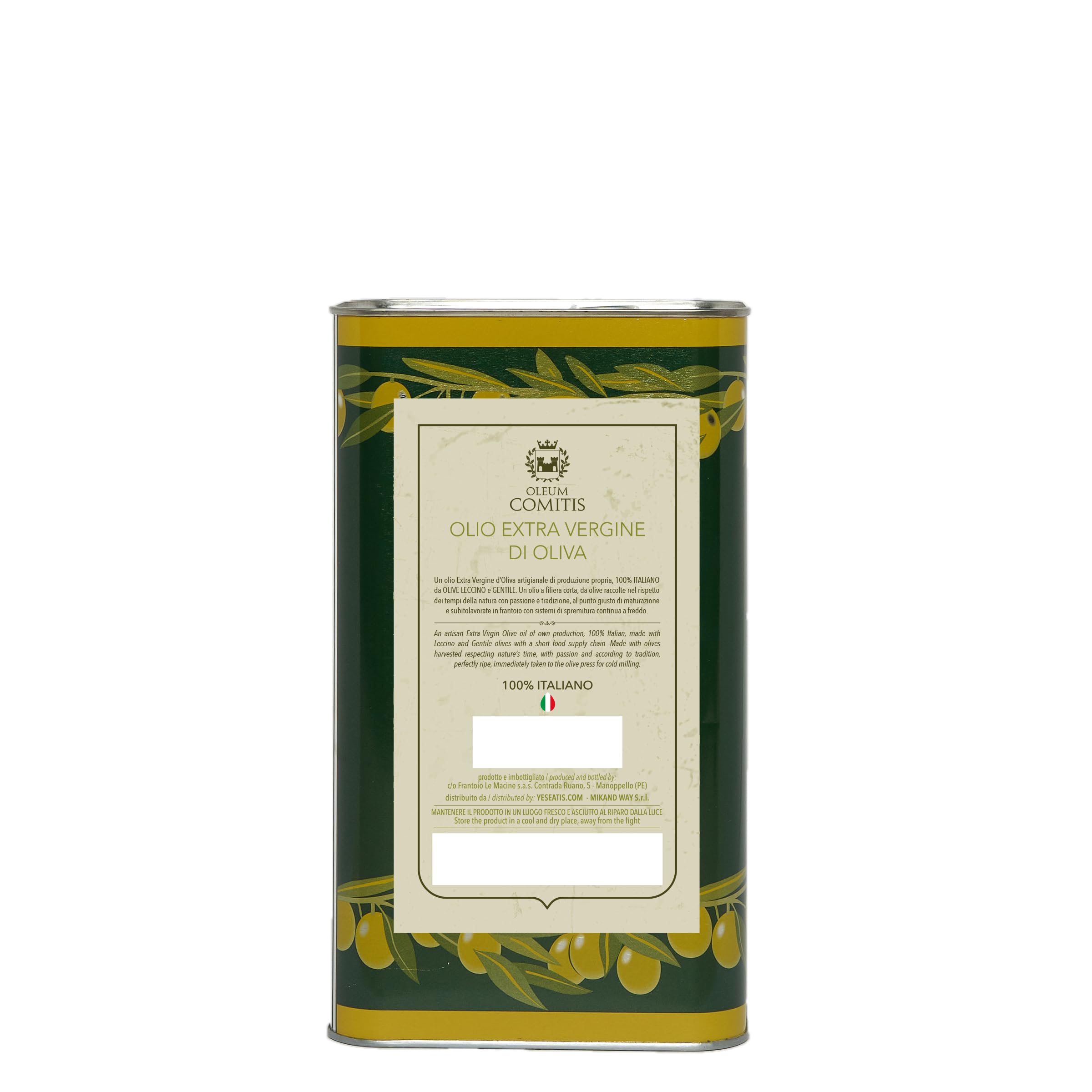 Oleum Comitis - Oliwa z oliwek Extra Virgin 100% włoska tłoczona na zimno - puszka 3 litry