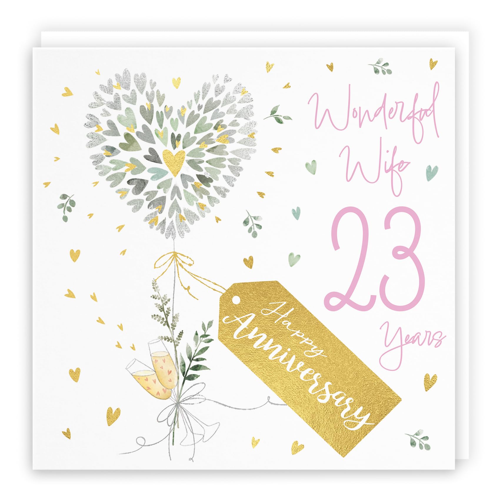 Hunts England, Wife 23rd Anniversary Card, 23 Years Wife, Contemporary Hearts, Gold Foil