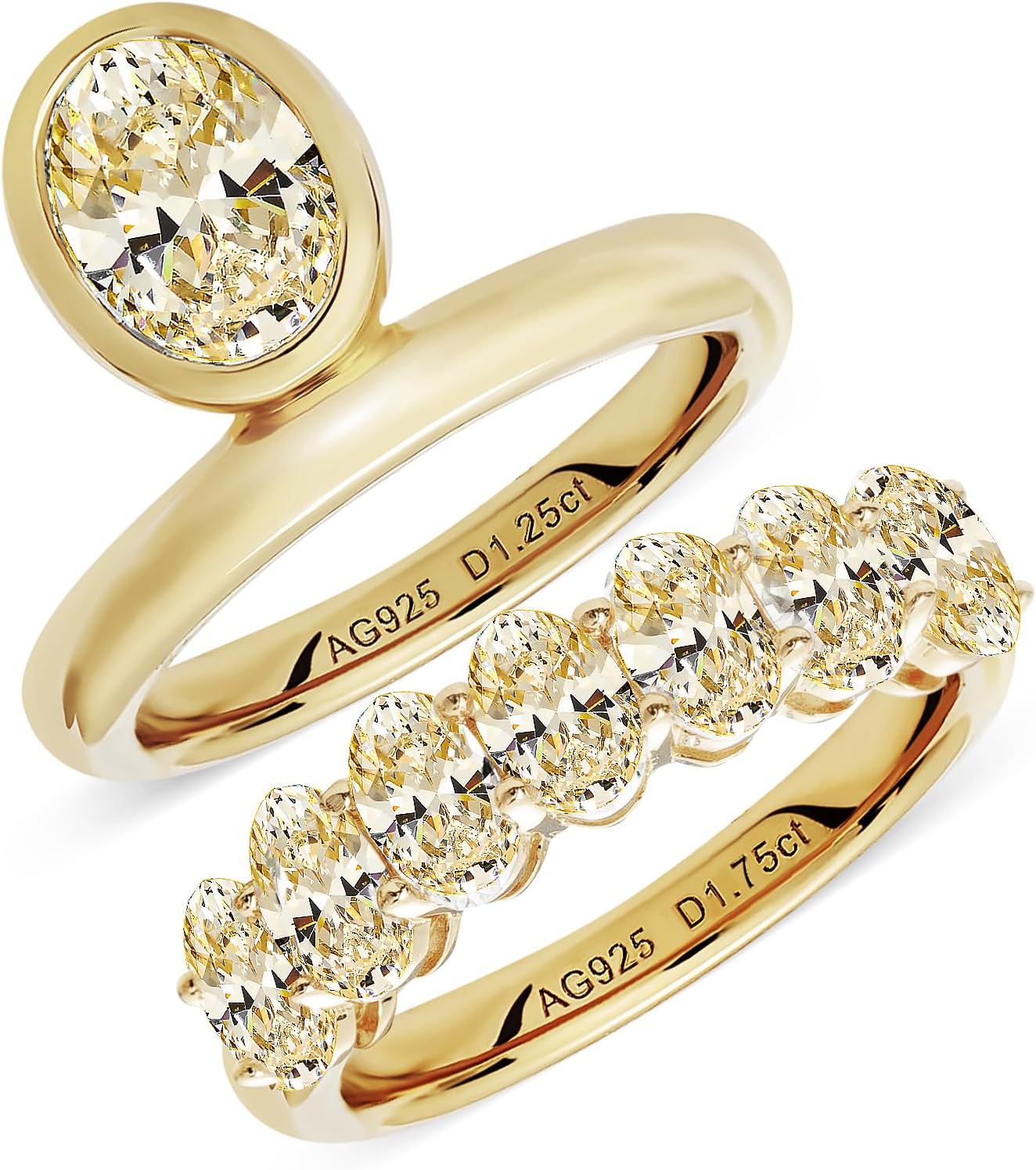 3CT 18K Gold Plated 925 Sterling Silver Gold Oval Engagement Ring, Vintage Gold Engagement Rings For Women,Promise Wedding Ring Sets For Her,Travel Wedding Ring Set