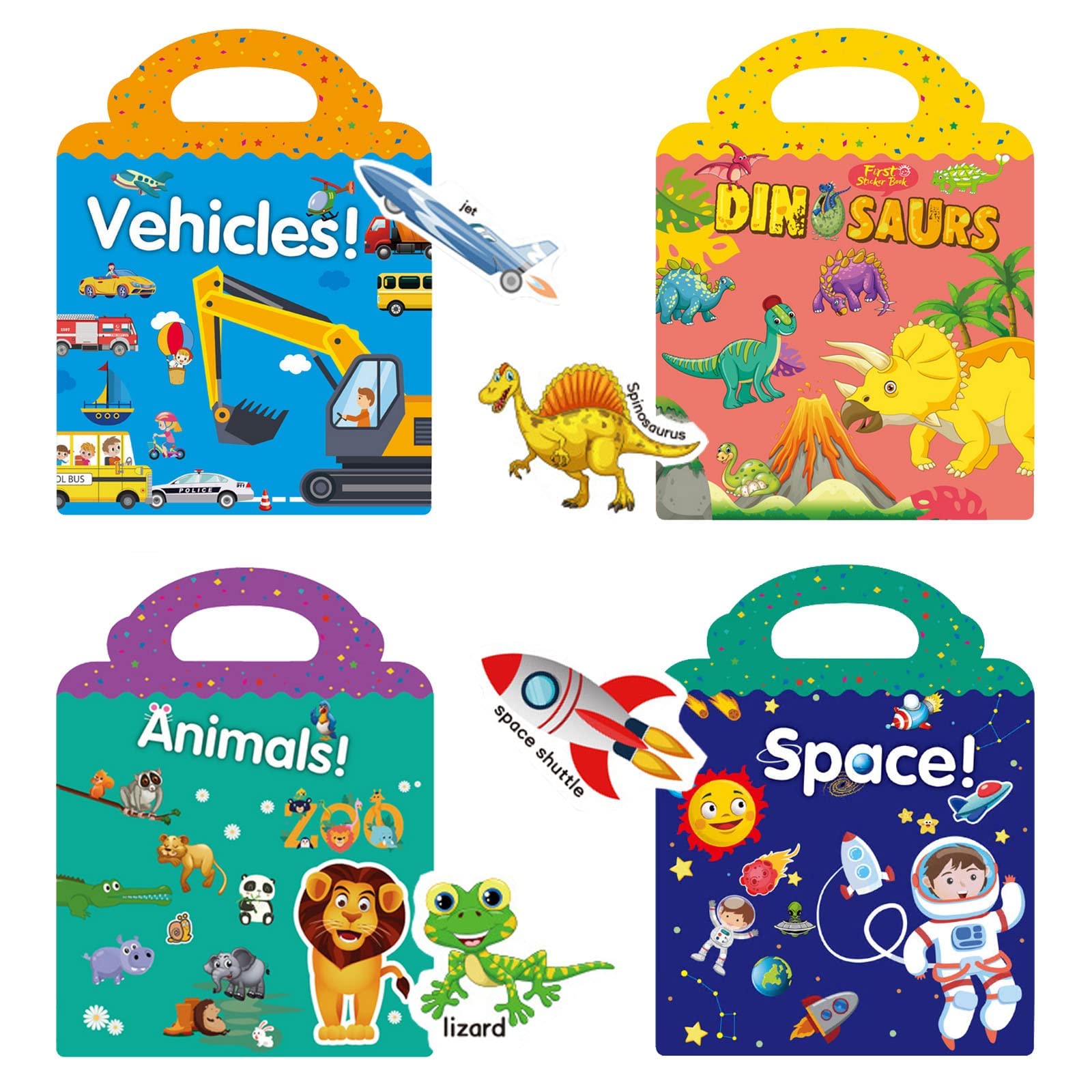 Reusable Sticker Books for Toddlers 1-3, 4 Sets Sticker Activity Books for Kids 2-4, Travel Sticker Toys for Todders Educational Toys Learning Books Birthday Gifts
