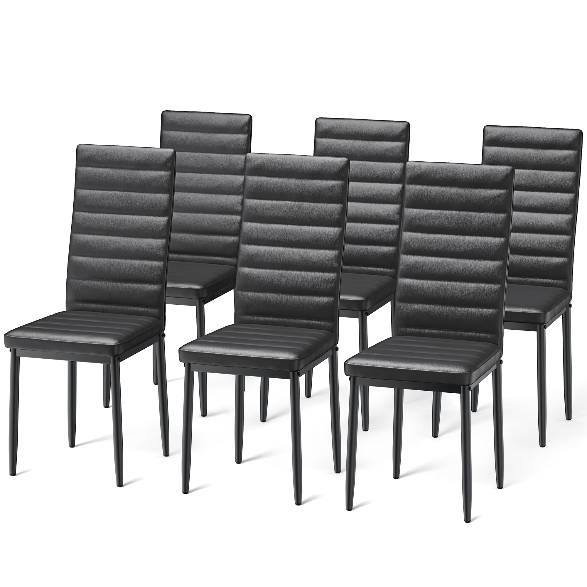 Bealife Set di 6 Sedie da Pranzo, Set di Sedie da Sala da Pranzo per Cucina, Sala da Pranzo, Sedia da Pranzo con Schienale Alto in Ecopelle (Nero - Ecopelle, Set da 6)
