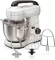 Hamilton Beach 4-Quart Stand Mixer: 7 Speeds, 300W Motor, Dough Hook, Whisk, Splash Guard, Easy-Carry Handle - White
