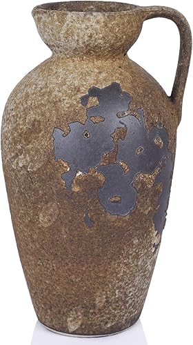 Wabi Sabi Decor - Jarrón vintage de terracota con asas, jarrón rústico de cerámica para decoración del hogar, jarrones antiguos grandes, ideal para