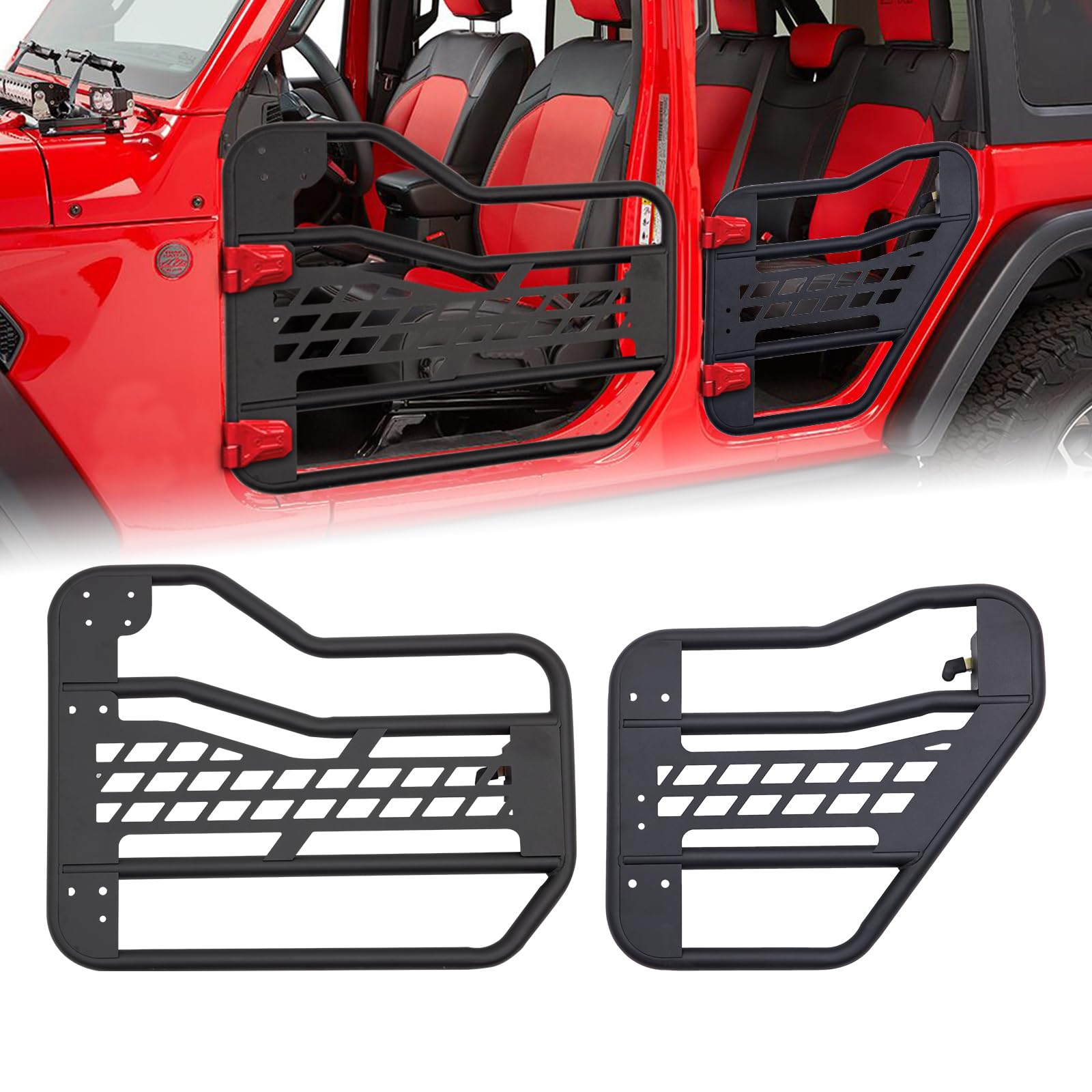 CALLIERT Front & Rear Tubular Half Doors with mesh for 2018-2025 Jeep Wrangler JL & Gladiator JT, Offroad Trail Door, Set of 4 Half Tube Doors