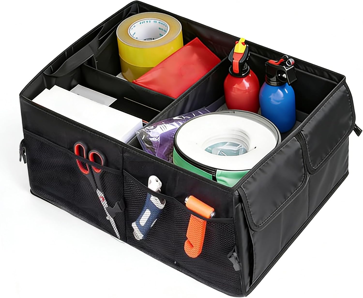 Car Trunk Organizer,Car Accessories Multi Compartment Automotive Storage Box,Waterproof Adjustable Vehicle Trunk Organizers,Suitable for Most Cars,SUV,Sedan,Trucks,Minivan (Black)