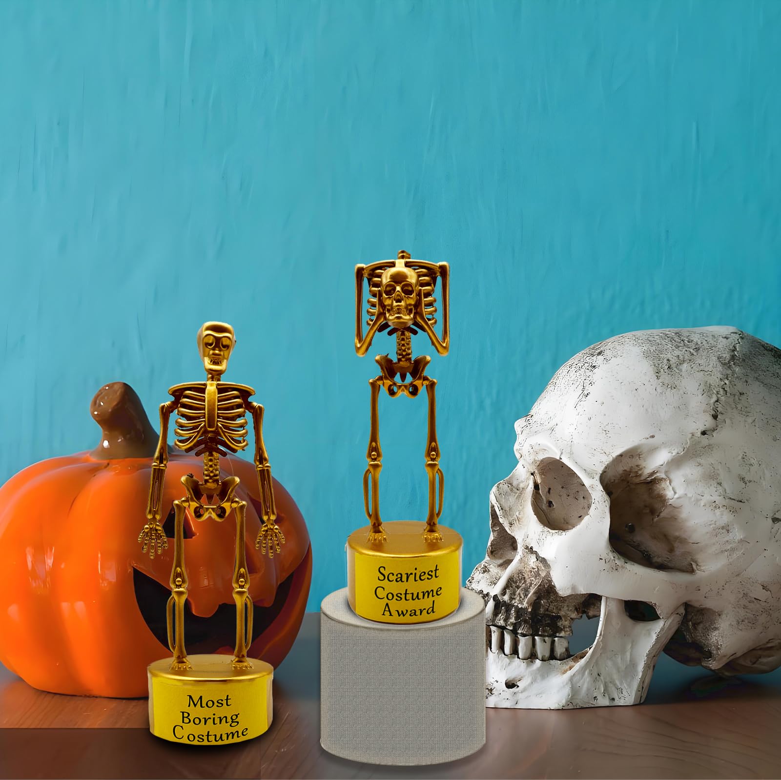 Abaokai Halloween Party Supplies - Golden Best Costume Skeleton Medals Adults Contest Awards Prizes, Skeleton Costume Contest Trophy Awards, Halloween Party Favors