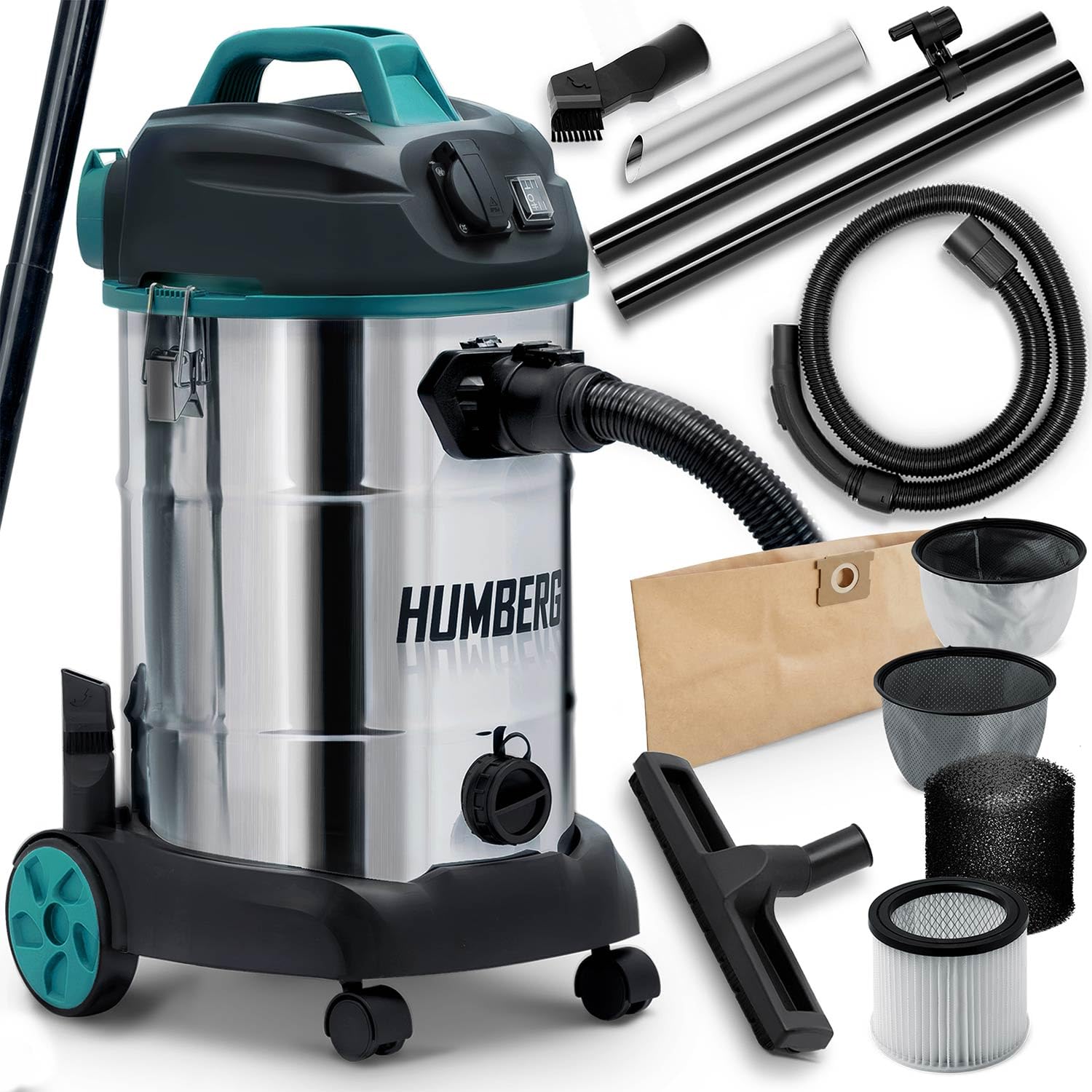 Humberg HM-402 30L 1600W Aspiradora Industrial Wet Dry Aspiradora para Cenizas y escombros Enchufe sin Bolsa para Herramientas eléctricas adicionales
