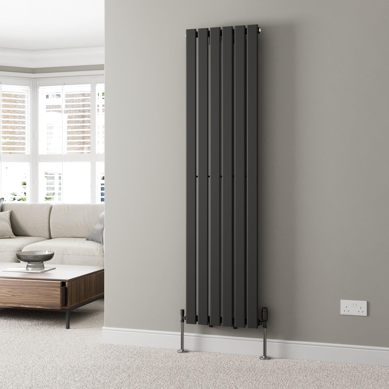 DuraTherm® 1800 x 452mm Black Vertical Designer Radiator Single Column Flat Panel Modern Central Heating Panels Bathroom Radiators