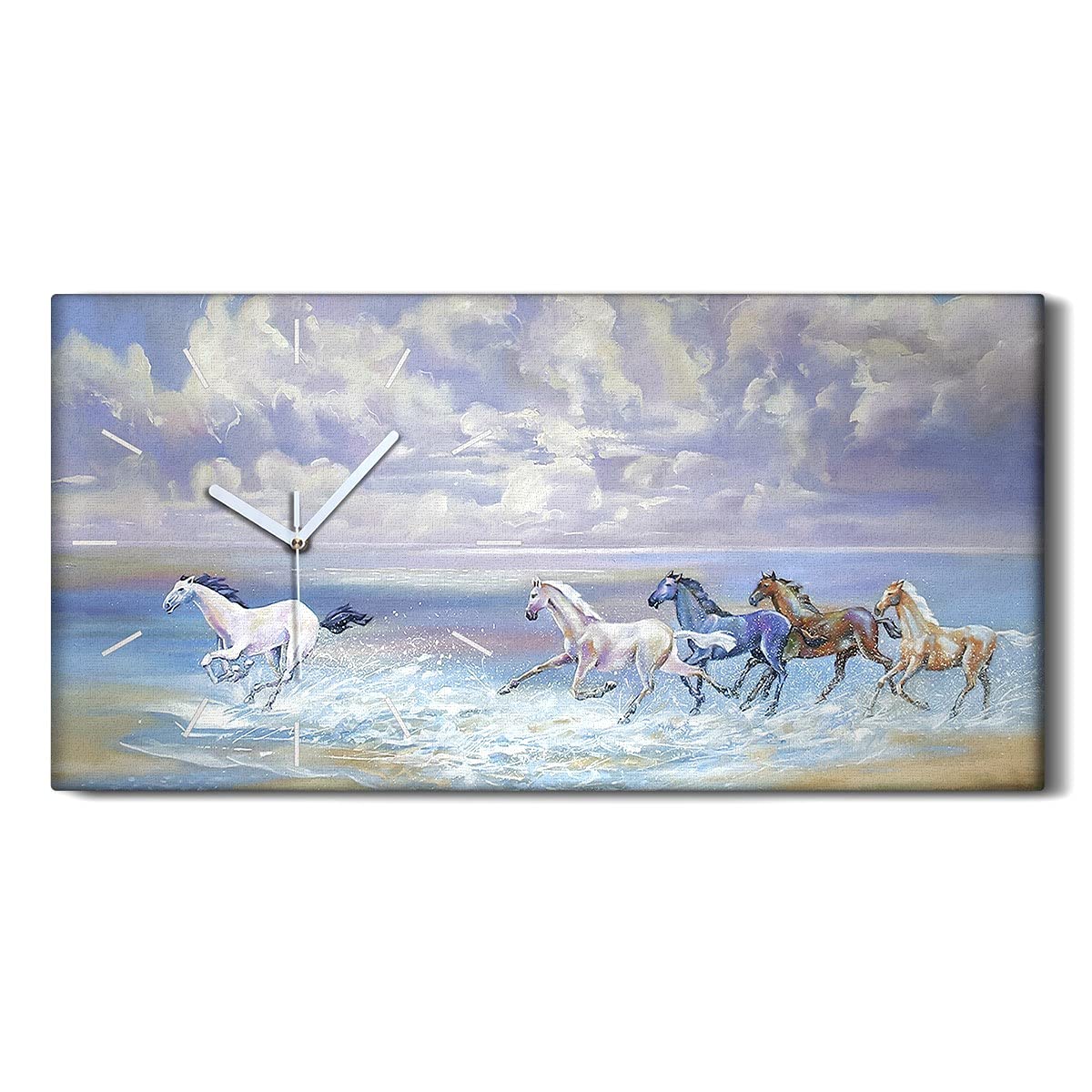 Horloge sur Toile d'Art Moderne 60x30 Mains Blanches Premium Salon