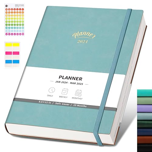 Planner 2024-2025 Weekly and Monthly - RETTACY Large 2024 Diary with 192 Pages, A4 Monthly Calendar Planner, Jan 2024 to Mar 2025, Back Pocket, 2 Book Marks 8.3" x 11.7" - GrayBlue