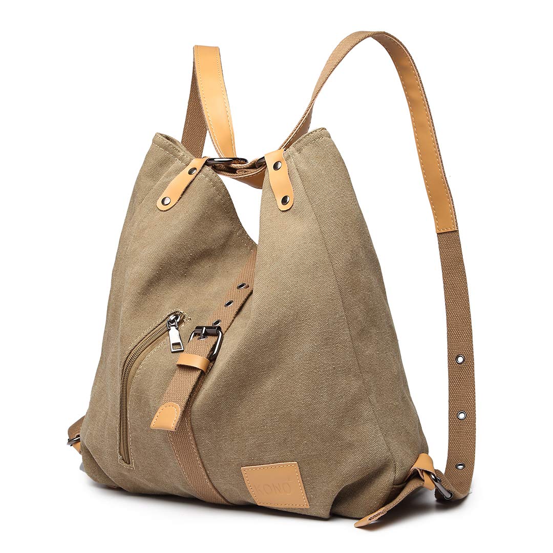 Kono Mochila de Bandolera, Bolso de Lona Versátil y Multifuncional, Elegantes Bolsos Cruzados, Gran Capacidad Mochila Duradera para Viajes de Gran Capacidad para Mujeres Niñas(Khaki)