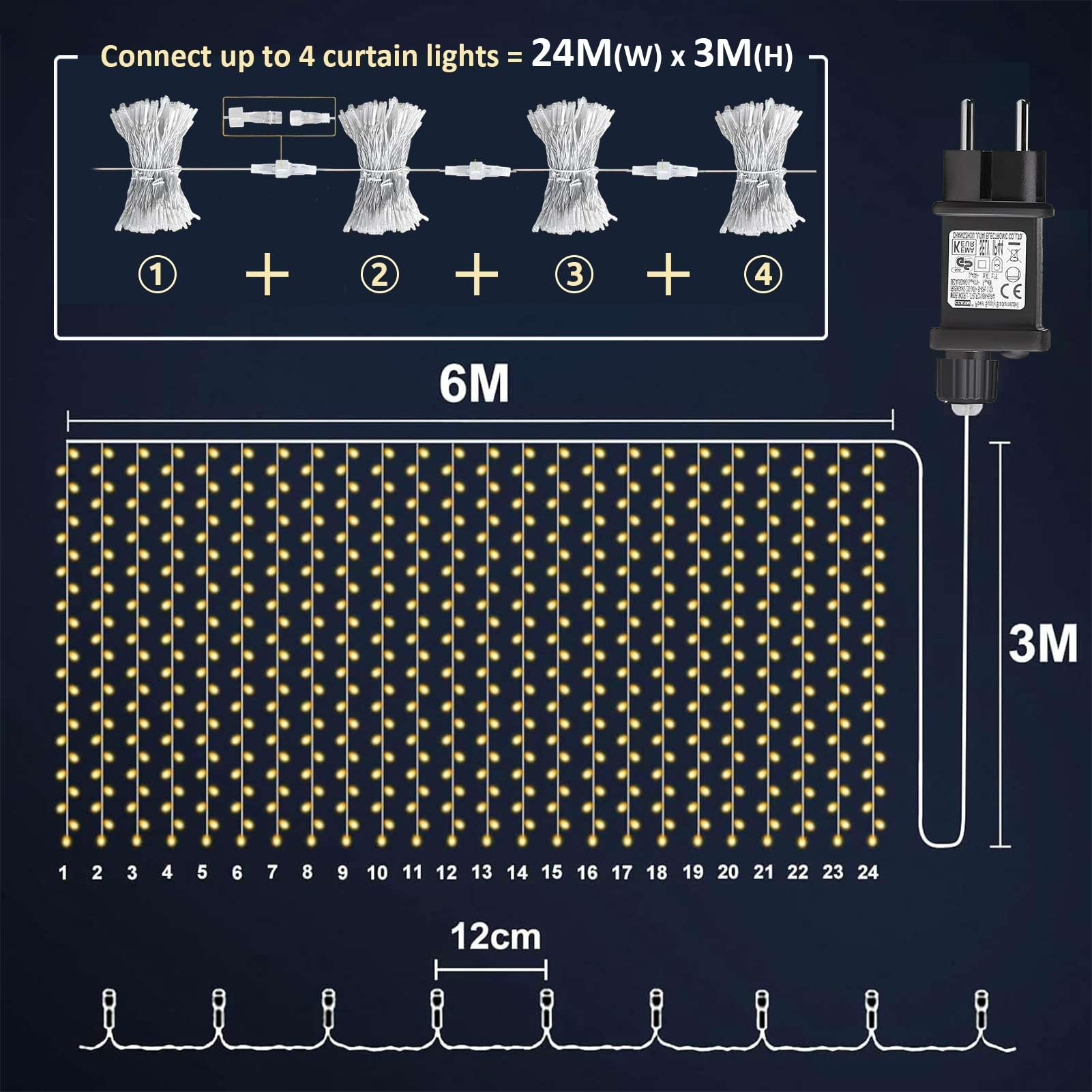 Cozymeow 2 sztuki światełek na zewnątrz wodospad 600 diod LED 6 x 3 m