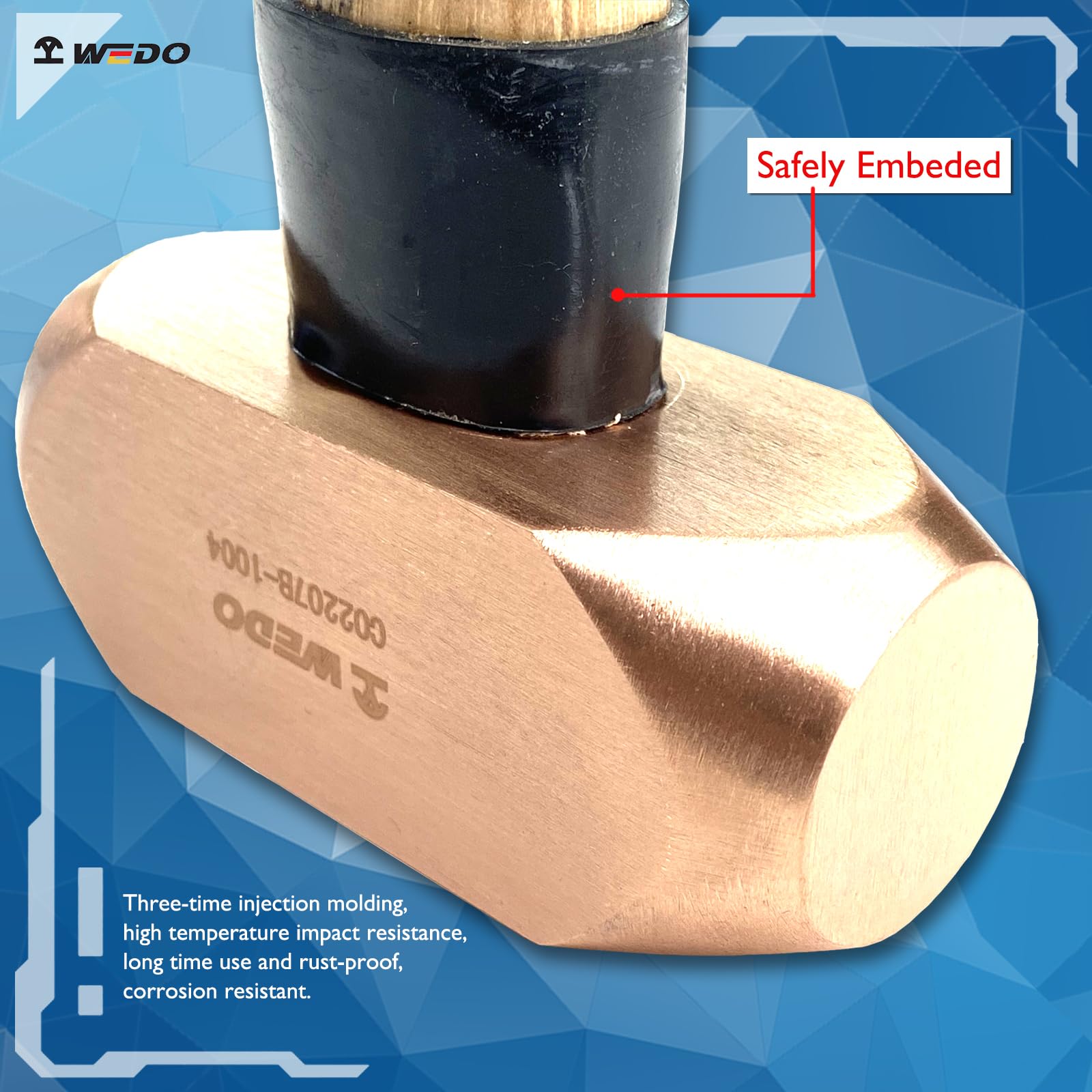 WEDO Fäustel,Kupferhammer,Vorschlaghammer mit Holzgriff,910g,Länge 320mm,Trockenbauhammer,Stemmhammer,Abbruchhammer Einsatz bei Präzisionsabbrucharbeiten