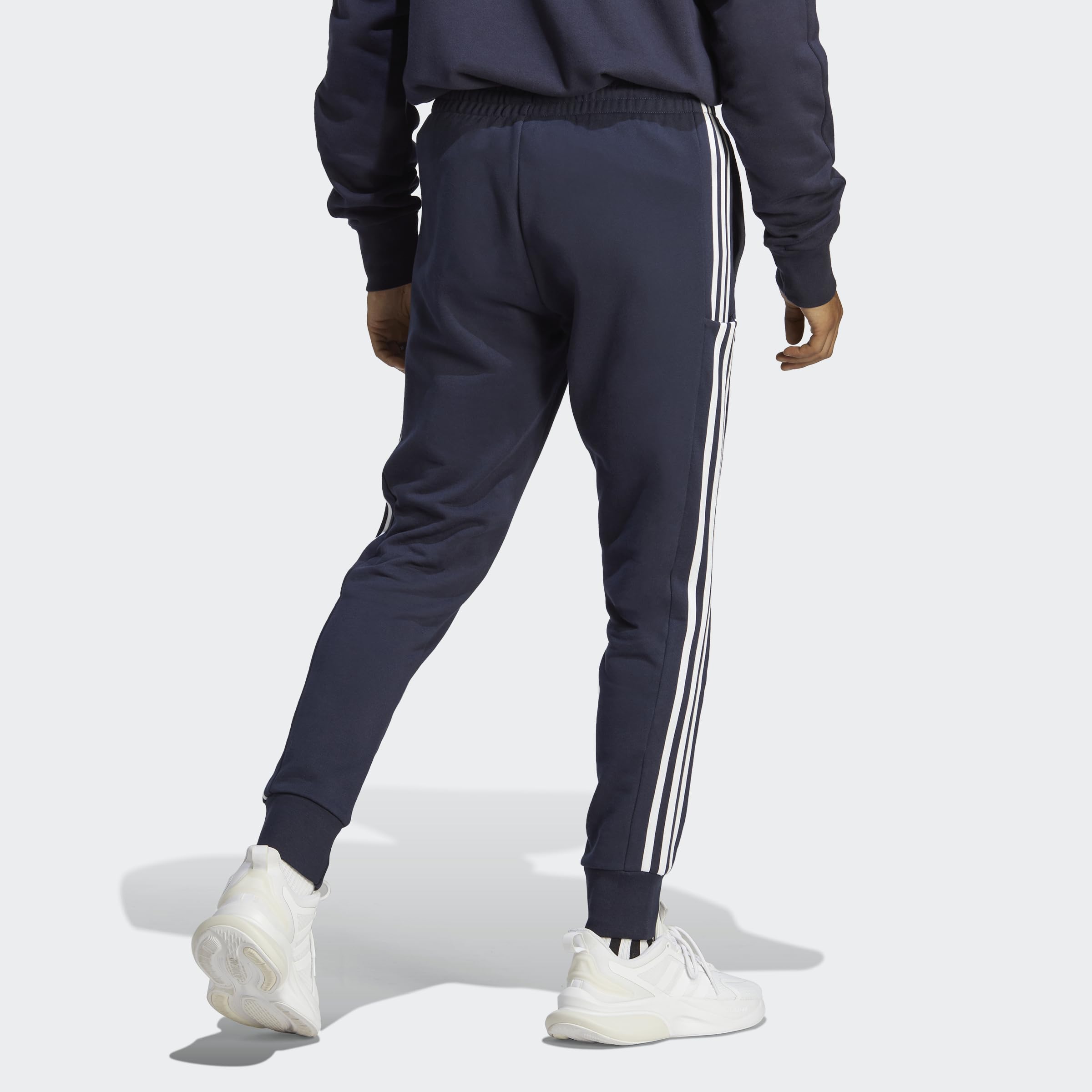 adidas Hombre Essentials French Terry Tapered Cuff 3-Stripes Pants, Legend Ink / White, XXL