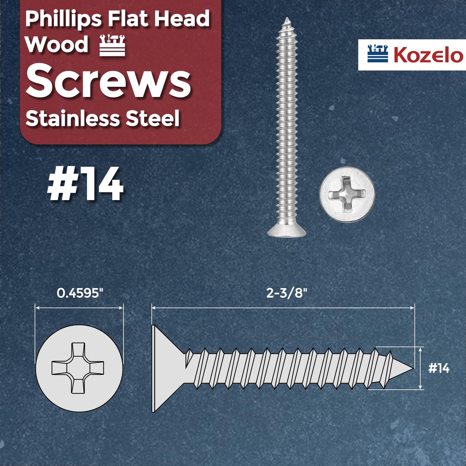 Kozelo 25pcs Phillips Flat Head Wood Screws - Image 2