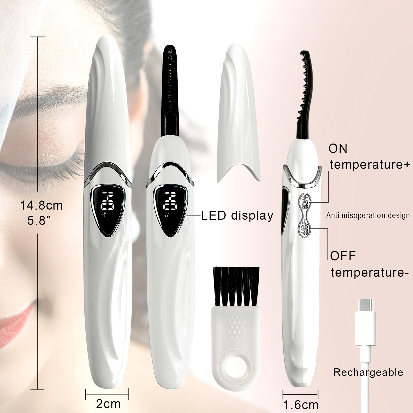 Recourbe Cils Chauffant Tehoi S600 - Boucle Cils Chauffé avec Contrôle de Température Précis, Arrêt Automatique Intelligent pour Maquillage Naturel et Boucles Longue Durée S600 (Pearlwhite+Silver)