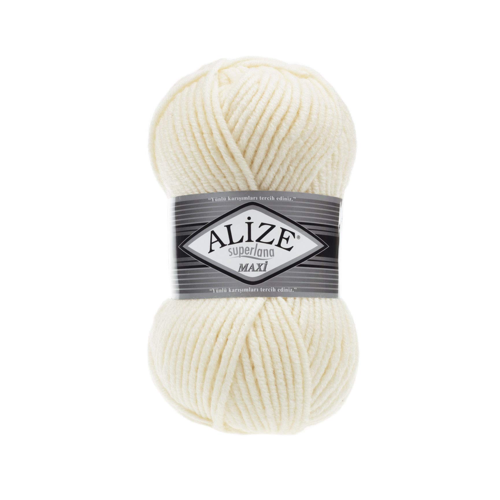 AlizeSuperLana Maxi 25% Wool 75% Acrylic Each Skein 100 g 100 m, Lot of 4 Skeins - 1 Cream