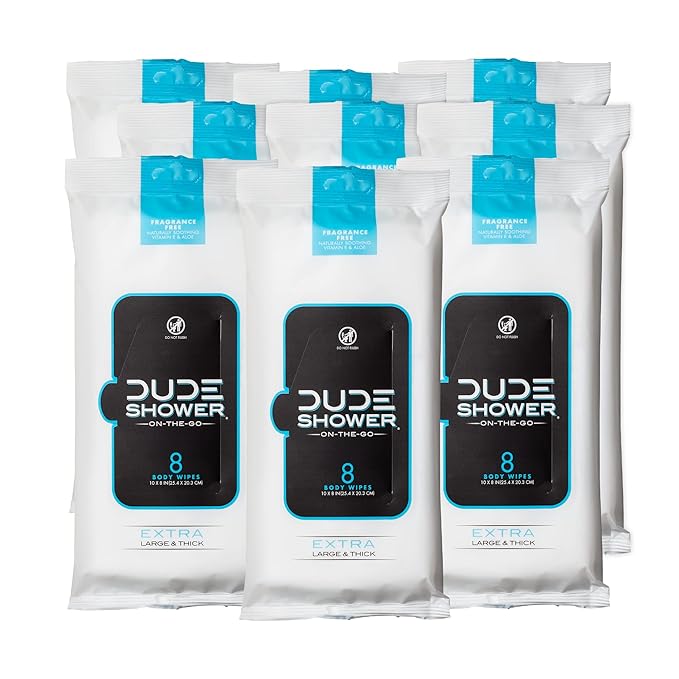 DUDE Wipes OnTheGo Shower Wipes 9 Pack, 72 Wipes