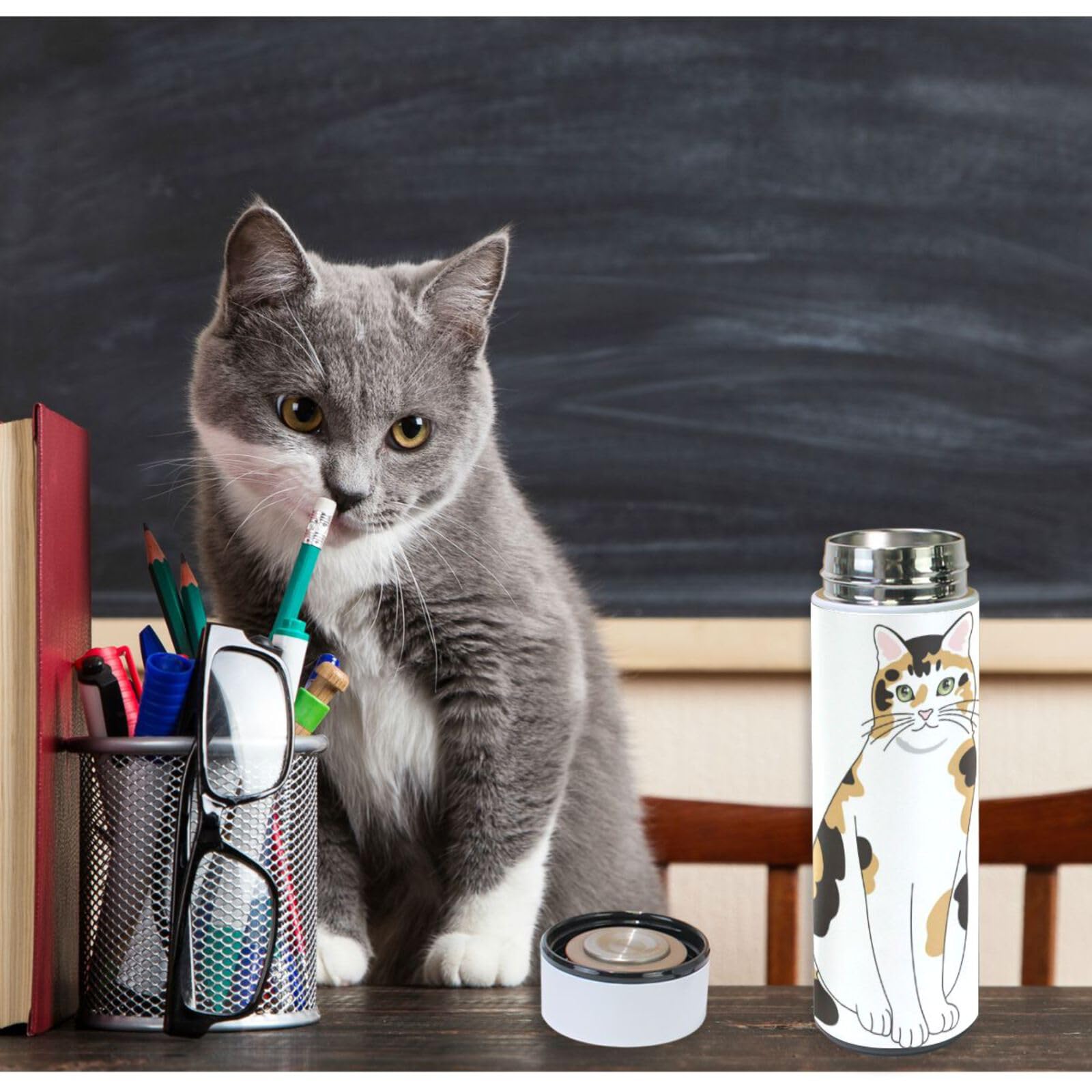 Amazon | Chovvy 水筒 三毛猫 ネコ ねこ 白 ホワイト かわいい 350ml