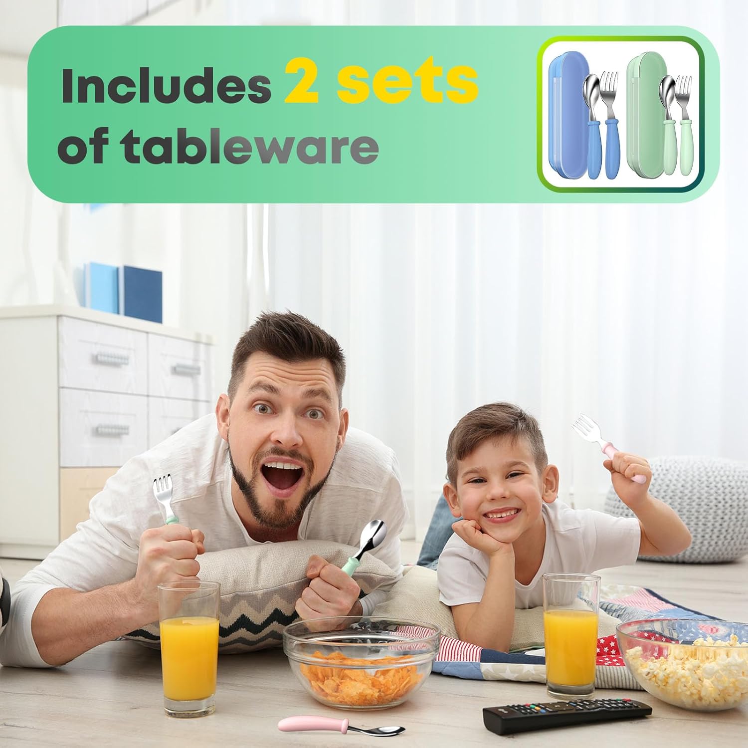 Toddler Utensils, Toddler Forks and Spoons, Baby Stainless Steel Silverware Set with Storage Box for Self Feeding Safe, Dishwasher Safe (2 Set with Case) - Image 3