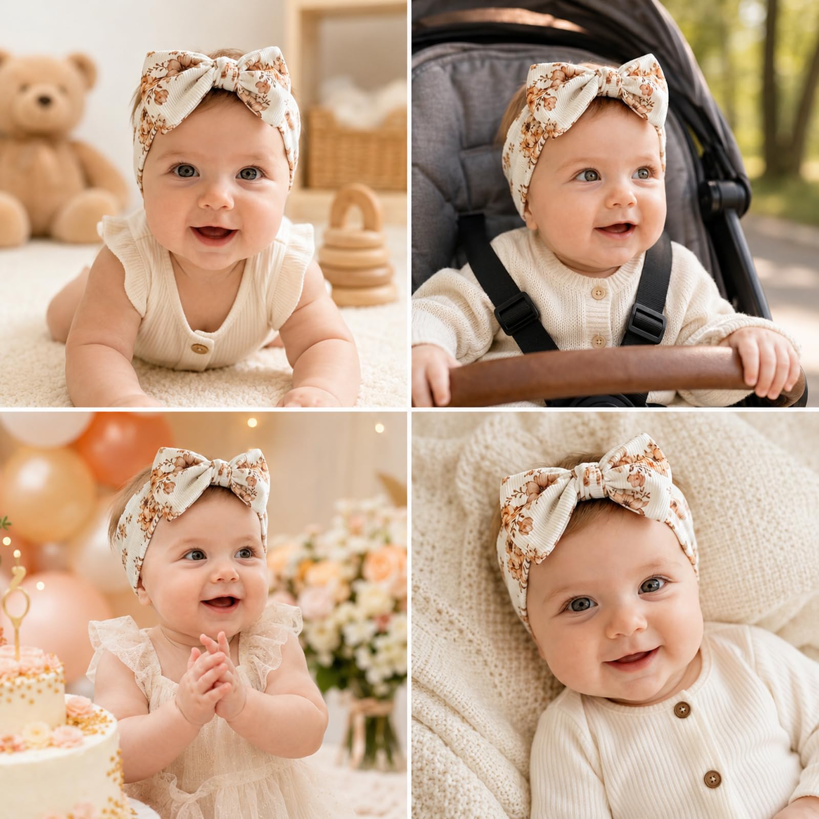 1 Pezzo Fiocco Stampato per Capelli Neonata – Fascia in Cotone Elasticizzato, Per Circonferenza Testa 36-40cm, Morbido Copricapo per 0-3 Anni, Ideale per Uso Quotidiano e Foto