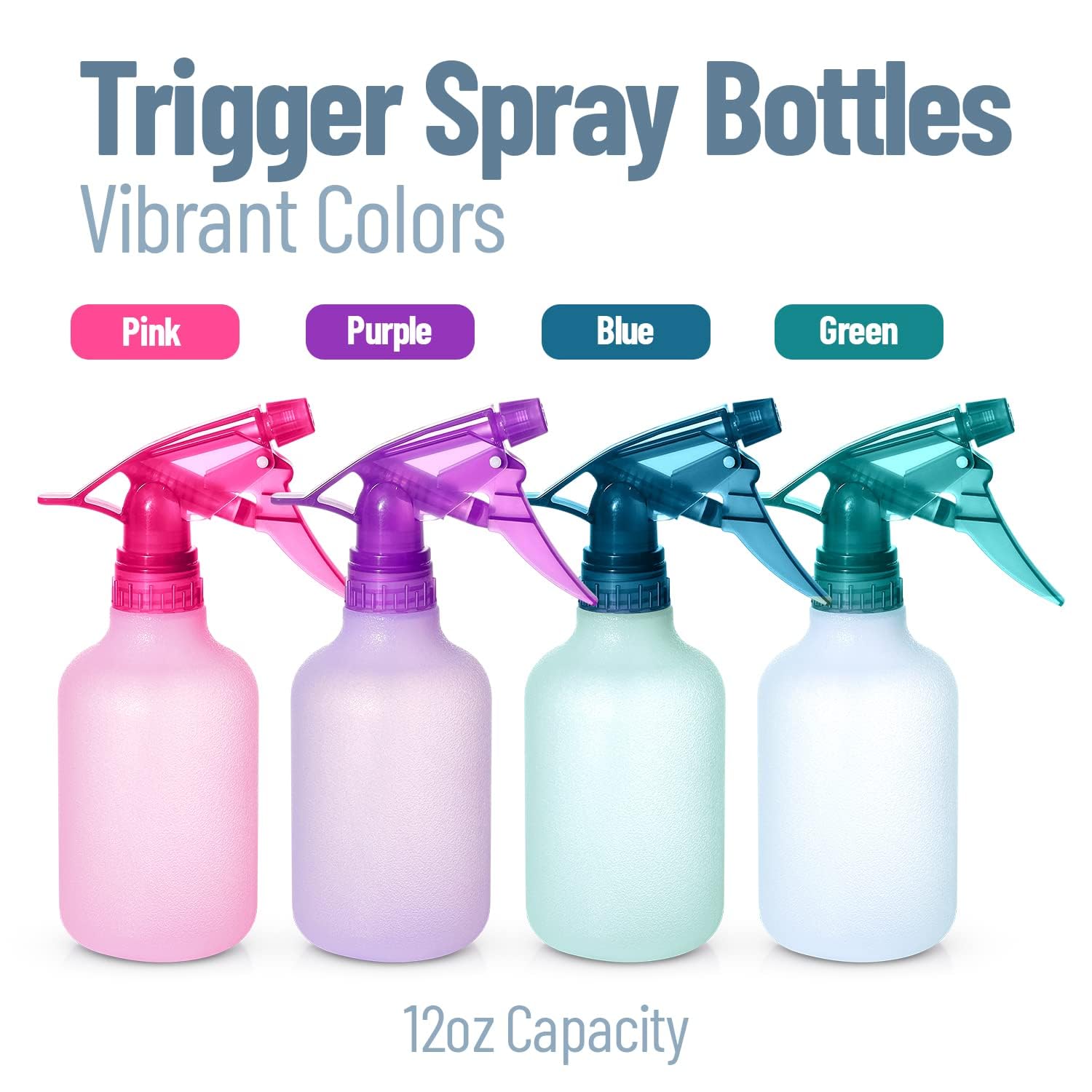Botellas de color para chorros en 3 modos ajustables, 12 onzas, recargables, para soluciones de limpieza, jardinería, aseo y peluquería (3)