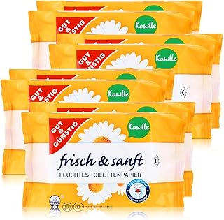 Gut & Günstig 8 sztuk (560 arkuszy) wilgotnego papieru toaletowego, 8 sztuk w opakowaniu rumianku