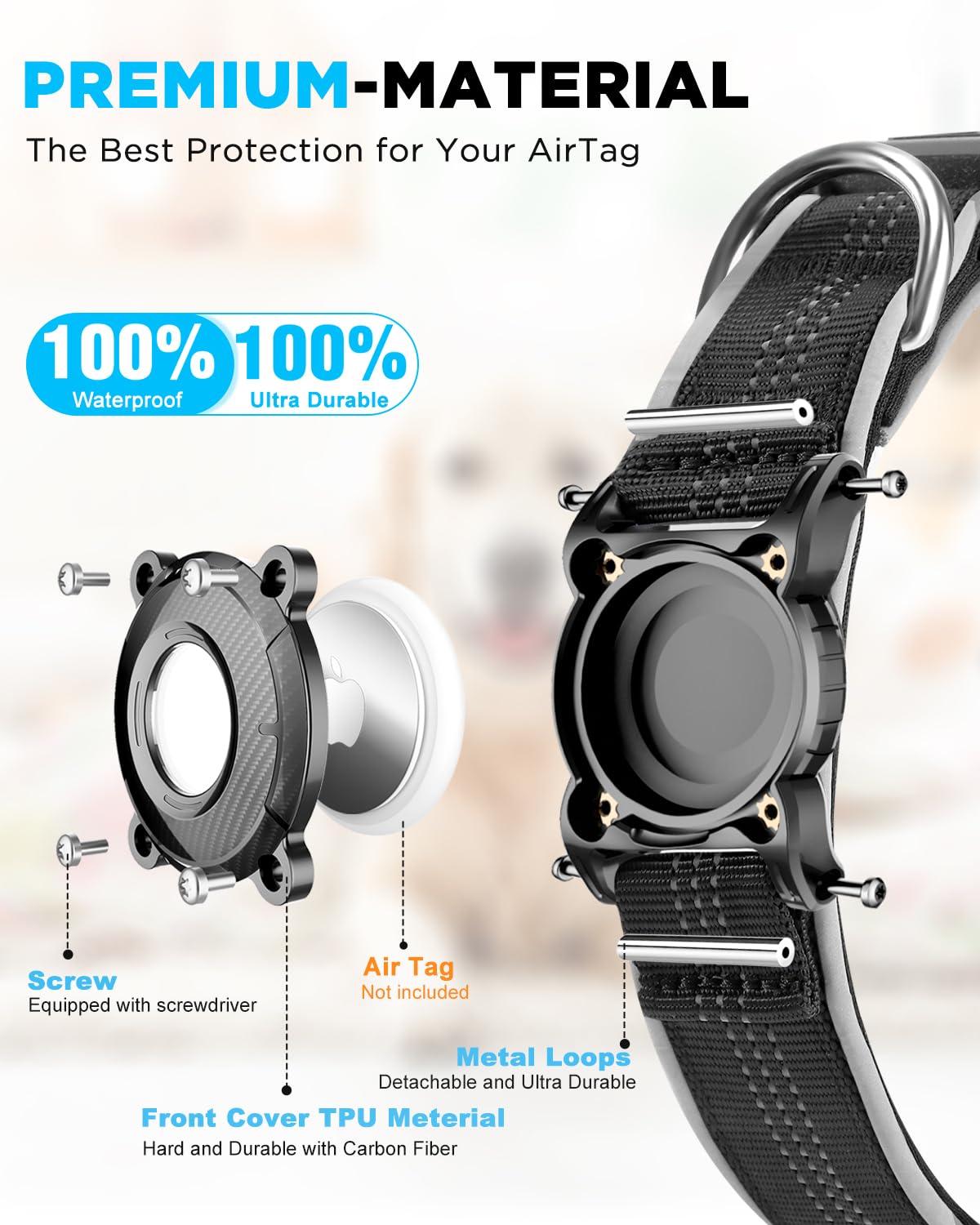 ONEONTA Collier Chien Airtag | Airtag Chien - Collier Airtag Chien Etanche avec Boucle Métallique Amovible, Robuste, Réfléchissant, Rembourré Confortable, pour Chien Petite, Moyenne, Grande, Rose, L