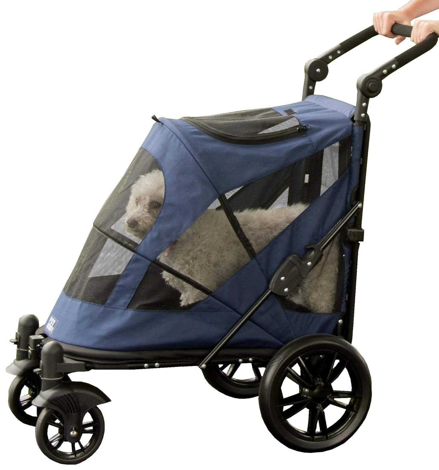 Pet Gear NO-Zip Pet Stroller with Dual Entry, Push Button Zipperless Entry for Single or Multiple Dogs/Cats, Pet Can Easily Walk in/Out, No Need to Lift Pet, Gel-Filled Tires, Navy