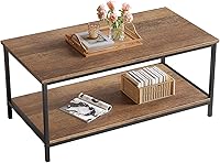 Vista 1 de SAYGOER Mesa auxiliar con almacenamiento, mesa central industrial de 2 niveles para sala de estar, mesa rectangular de madera para espacios Nogal