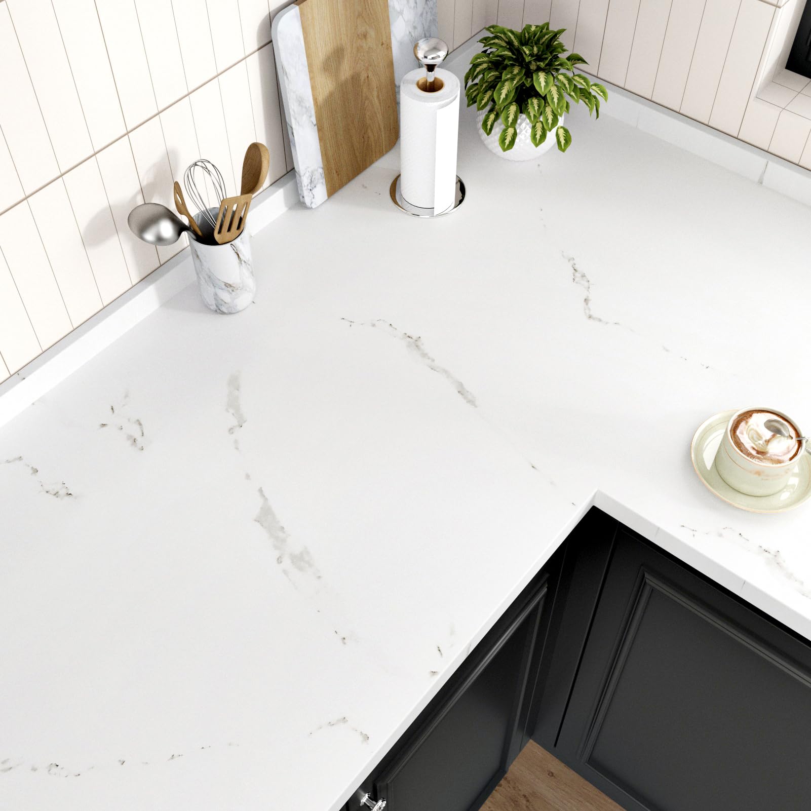 HotDecor White Marble Wallpaper for Kitchen Worktop Vinyl Covering Sticky Back Plastic White Marble Vinyl Wrap for Worktop Self Adhesive Wall Paper Kitchen Cupboard Wrap 40 x 200cm