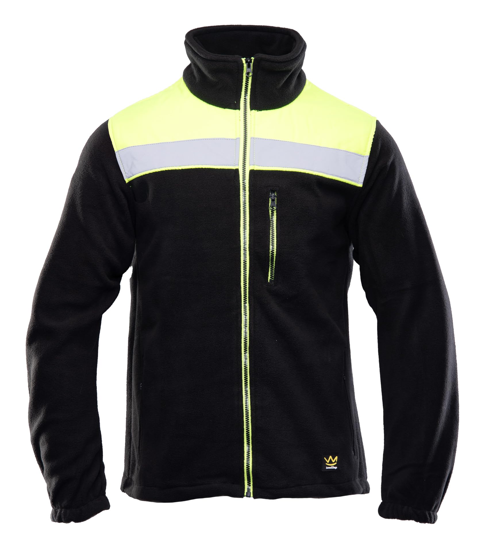 Seven Kings Fleecejacke Herren Arbeit - Arbeitsjacke Fleece mit Reflektorstreifen - Strickfleecejacke mit Verstärkungen - mit vielen Taschen - Ideal für Baustellen und Straßenarbeiter