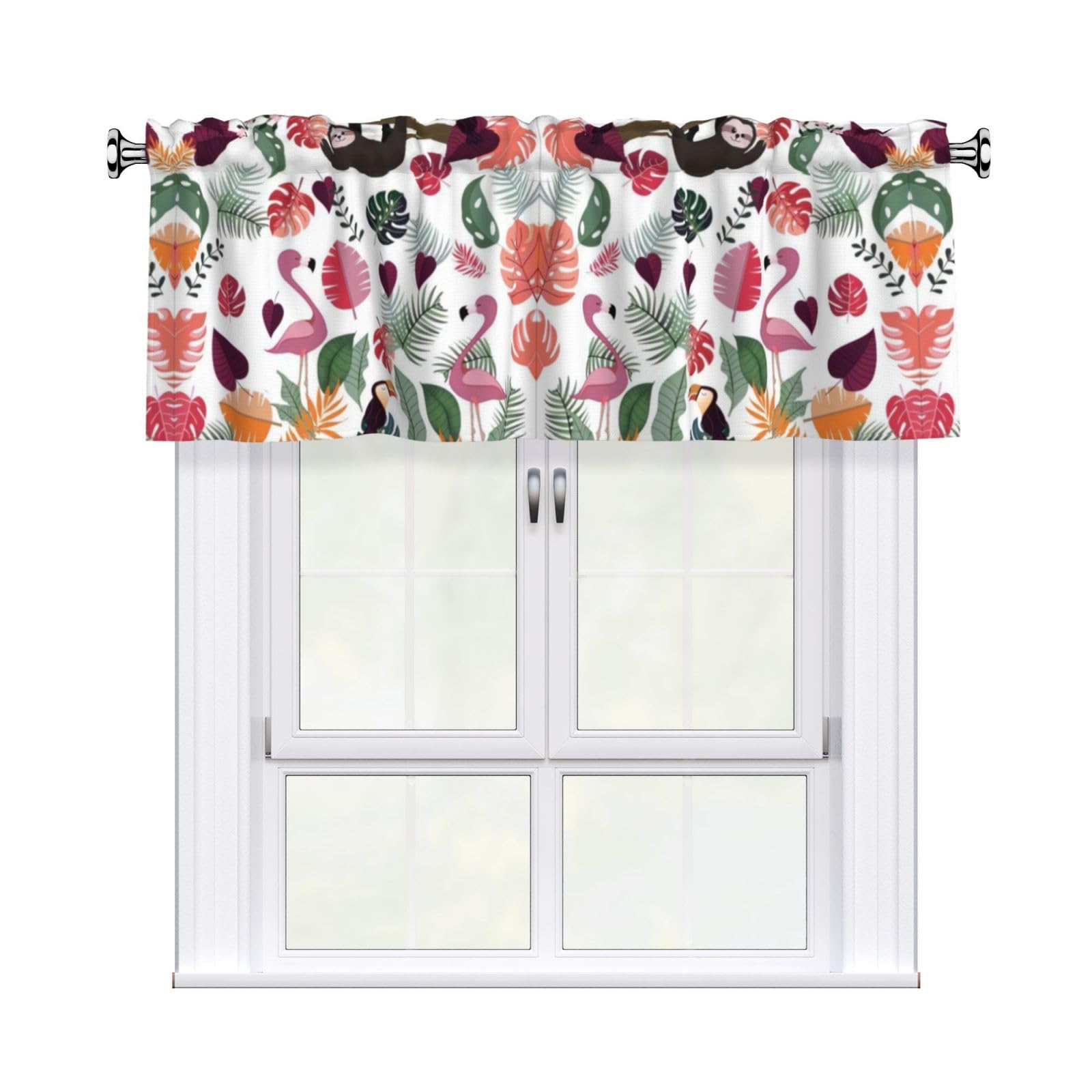 YYHHAOFA Sloth in Pink Tropical Jungle Prints Durable Kitchen Window Layer – 54x18 Inch 100% Polyester Valance with Precision Construction