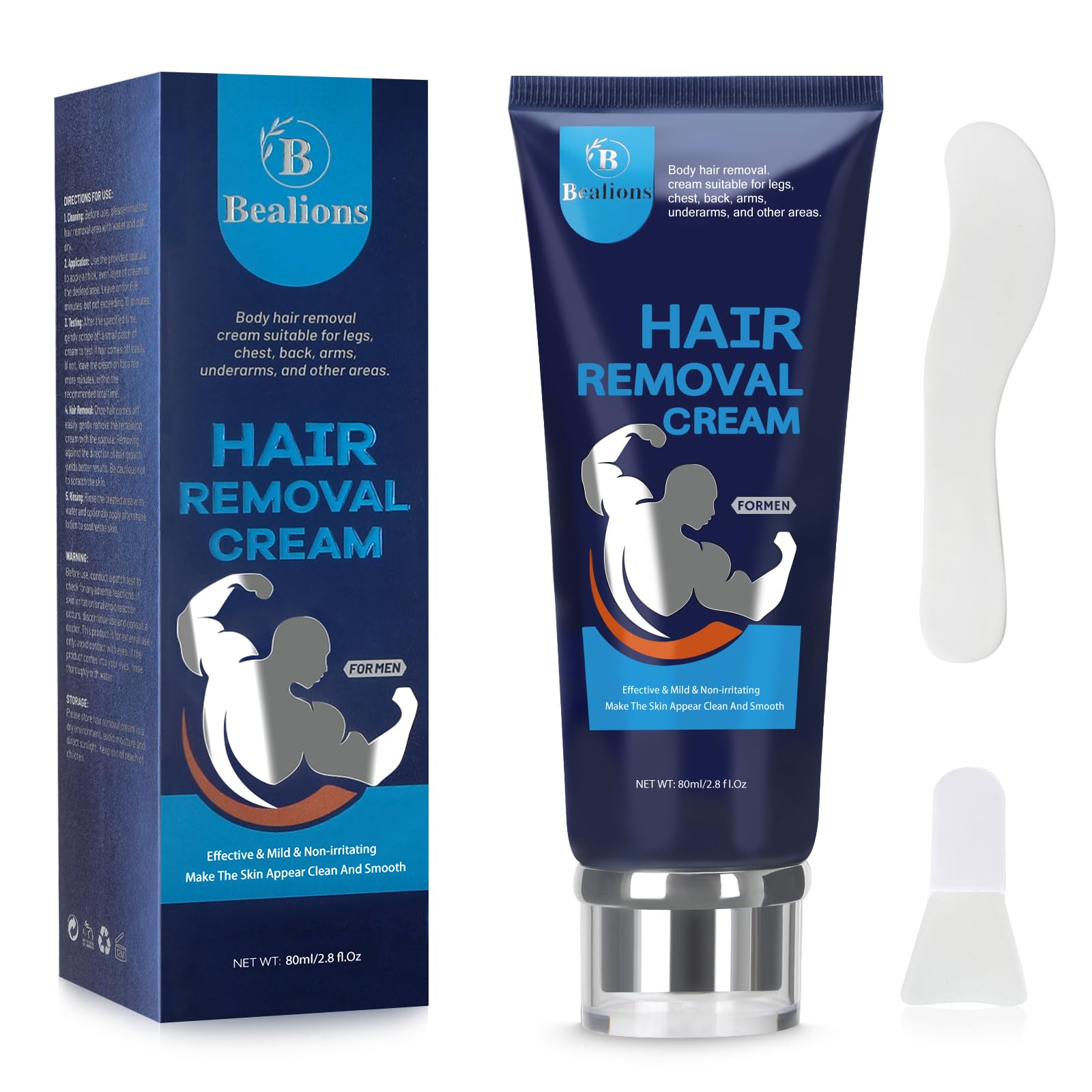 Gentle Hair Removal Cream for Men: No Irritation to Skin - Intimate/Private Areas Effective Hair Removal - Body Depilatory Cream to Remove Unwanted Hair 80ml